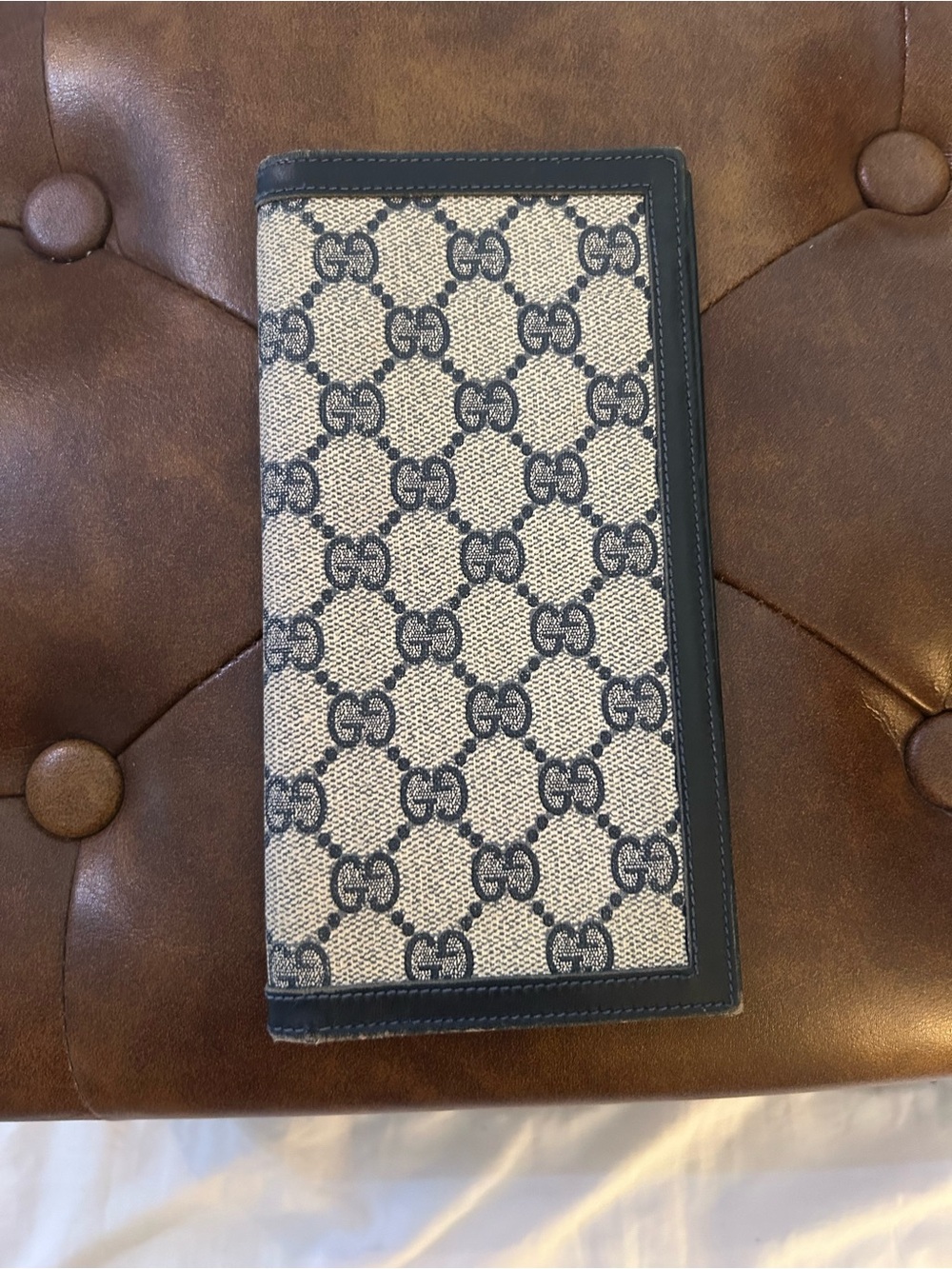 Vintage Gucci Navy GG Checkbook & Wallet